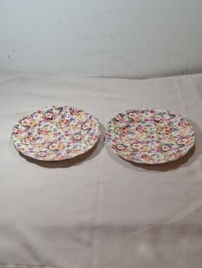 2 James Kent Dubarry Floral Chintz 83/4" Round Luncheon Plate England 1940